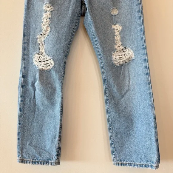 Levi’s Premium 501 Distressed Light Blue Denim Straight Leg Jeans Womens W26 L26 - Picture 4 of 10